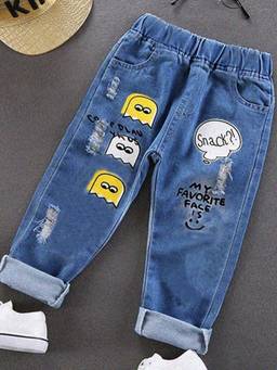Hopscotch - Blue Boys Blue Text Print Jeans