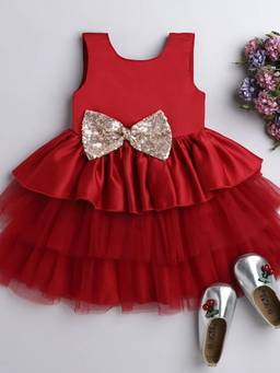 Hopscotch - Maroon Bow Applique Party Dress