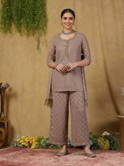 Garden VARELI - Women's Georgette Foil Printed Kurti with Palazzo & Dupatta