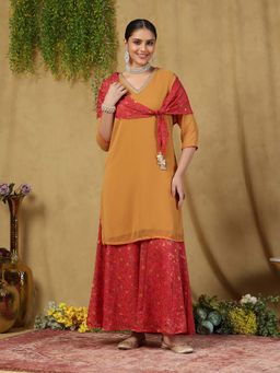 Garden VARELI - Women's Silk Blend Solid Kurta Sharara with Dupatta Set