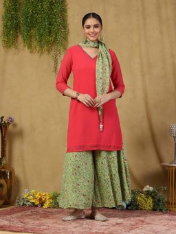 Garden VARELI - Women's Silk Blend Solid Kurta Sharara with Dupatta Set