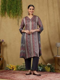 Garden VARELI - Women's Viscose Navy Blue Printed Kurta Set with Dupatta