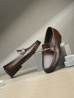 EGOSS - Ibiza Genuine Leather Buckled Loafers Formal Shoes Brown