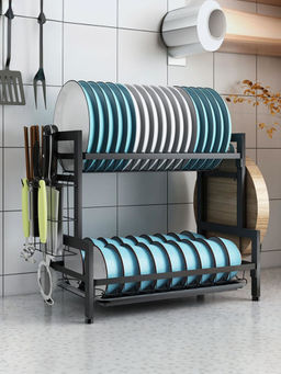 The Better Home - Card Type Free Mounting Dish Rack Double Set Black