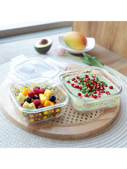 The Better Home - Borosilicate Printed Container With Lid (Pack Of 2)