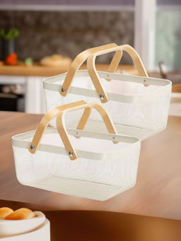 The Better Home - Rectangular Metal Wire Basket White (Pack Of 2)