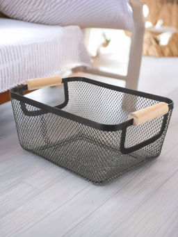 The Better Home - Rectangular Metal Wire Basket Black (Small)