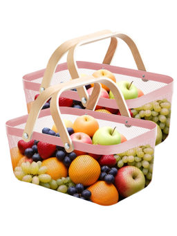 The Better Home - Rectangular Metal Wire Basket Pink (Pack Of 2)