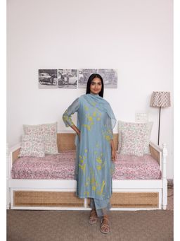 Vaayu - Azure Floral Applique Kurta with Pant & Dupatta (Set of 3)