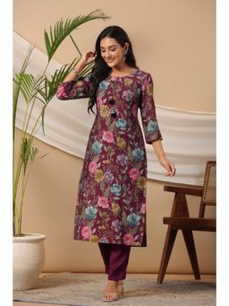 PIROH - Women Printed Straight Modal Purple Kurta & Pant (Set of 2)