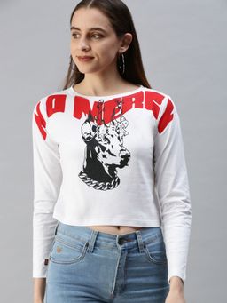 JUNEBERRY - Graphic White Regular Fit Crop Top