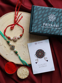 Priyaasi - Studded Red & Green Floral Rakhi (Pack of 2)