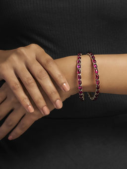 Divas Mantra - 92.5 Silver Oxidised Rocky Red Bangles with Red Spinel Stone