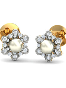 KuberBox - 14K Floral Pearl Stud Earrings for Women and Girls