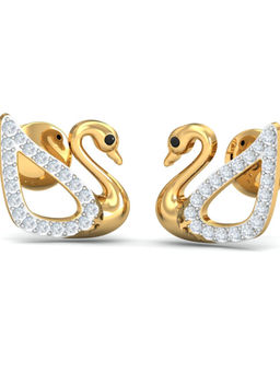 KuberBox - 14K Alexa Swan Stud Earrings for Women and Girls
