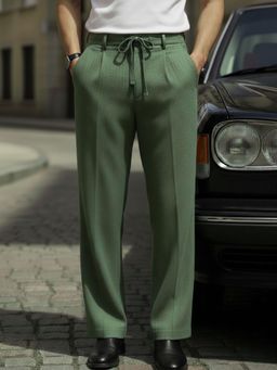 RIGO - Men Army Green Pleated Korean Casual Pant