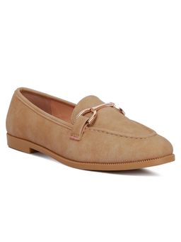 London Rag - Beige Horse Bit Embellished Flat Loafers