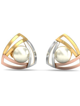 KuberBox - 18K Tri-tone Pearl Earrings for Women and Girls