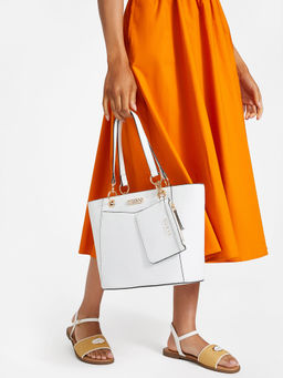 Guess - Women White Shopper Bag with Pouch (Set of 2)