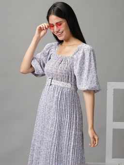 SHOWOFF - Womens Fit And Flare Blue Printed Dress