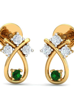 KuberBox - 14K Jean Emerald Stud Earrings for Women and Girls