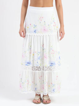 Madame - Women White Polyester Printed Skirt