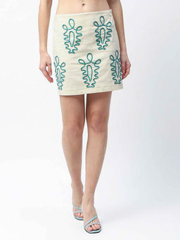 Madame - Women Off White Polyester Embroidered Skirt