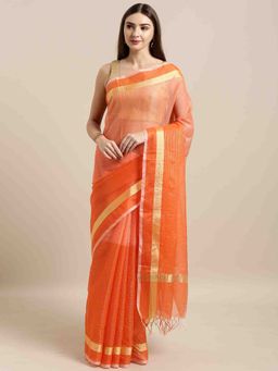 Rajnandini - Orange kota Doria Cotton Plain Traditional Saree with Unstitched Blouse