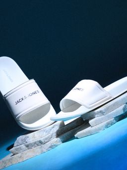 Jack & Jones - White Small Logo Text Pool Sliders