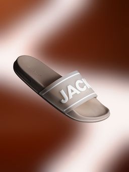 Jack & Jones - Beige Translucent Logo Print Pool Sliders
