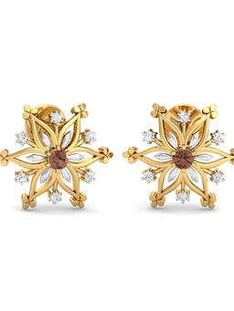 KuberBox - 14K Snowflake Citrine Stud Earrings for Women and Girls