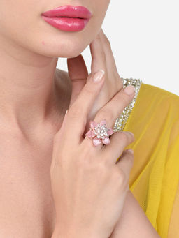 Zaveri Pearls - Pink Dazzling CZ Party Bling Statement Adjustable Finger Ring