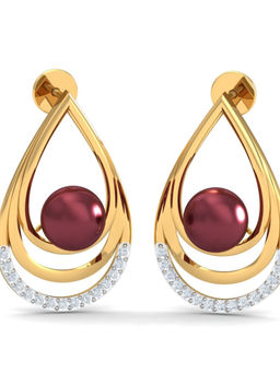 KuberBox - 18K Maroon Pearl Stud Earrings for Women and Girls