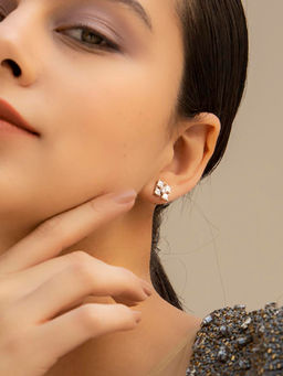 Sheer by Priyaasi - Sterling Silver Floral Four Petals American Diamond Studs