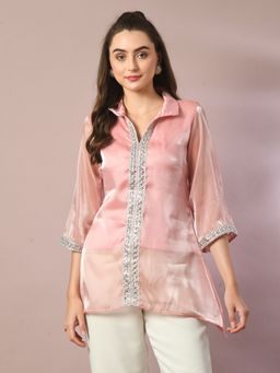 MYSHKA - Pink Solid Longline Party Tunic