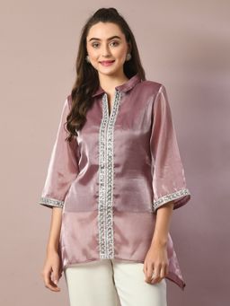 MYSHKA - Brown Solid Longline Party Tunic