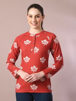 MYSHKA - Red Printed Full Sleeve Party Top