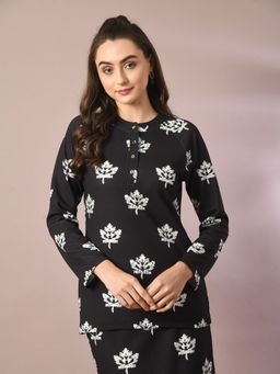 MYSHKA - Black Printed Full Sleeve Party Top