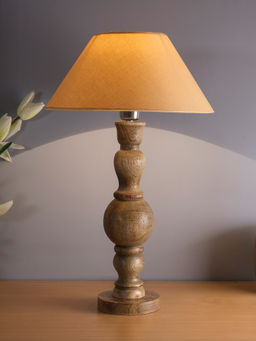 Homesake - Wood Bubble Table Lamp Golden Cone Shade