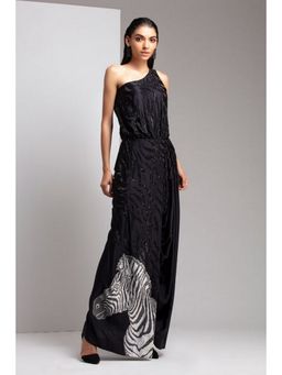 CHHAYA MEHROTRA - Black Zebra Face Drape Maxi Dress