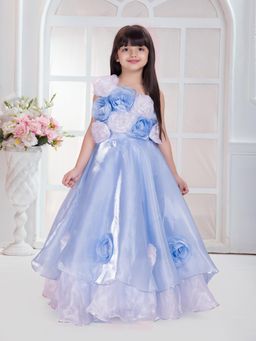 Tiny Kingdom - Blue One Shoulder Floral Stone Designed Gown