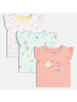 MINI KLUB - Knit Frill Sleeve Baby Chick Stripes Print Knit Top (Pack Of 3)