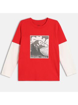 MINI KLUB - Red Cotton Text Printed T-Shirt
