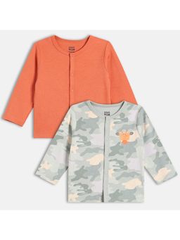 MINI KLUB - Cotton Solid and Camouflage Printed Front Open Top (Pack Of 2)