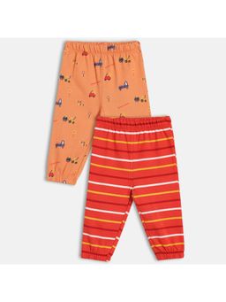 MINI KLUB - Cotton Car Printed and Striped Knit Joggers (Pack Of 2)
