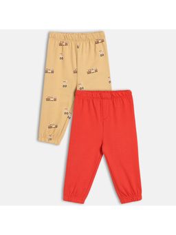 MINI KLUB - Cotton Car Printed and Solid Knit Joggers (Pack Of 2)