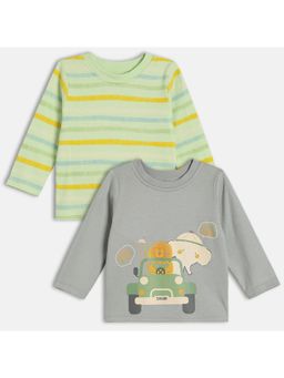 MINI KLUB - Cotton Animal Printed and Striped T-Shirt (Pack Of 2)