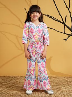 AJ Dezines - White Cotton Printed Girls Co-Ord Set