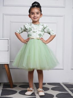 Toy Balloon Kids - Green Knee Length Girls Party Wear Dress