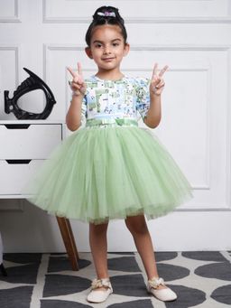 Toy Balloon Kids - Military Green Knee Length Girls Party Wear Dress